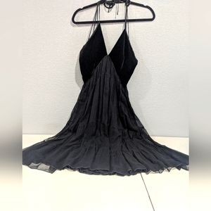 Women's Strappy Cami Skater Black Midi Prom Dress Goth Dark Academia Whimsical